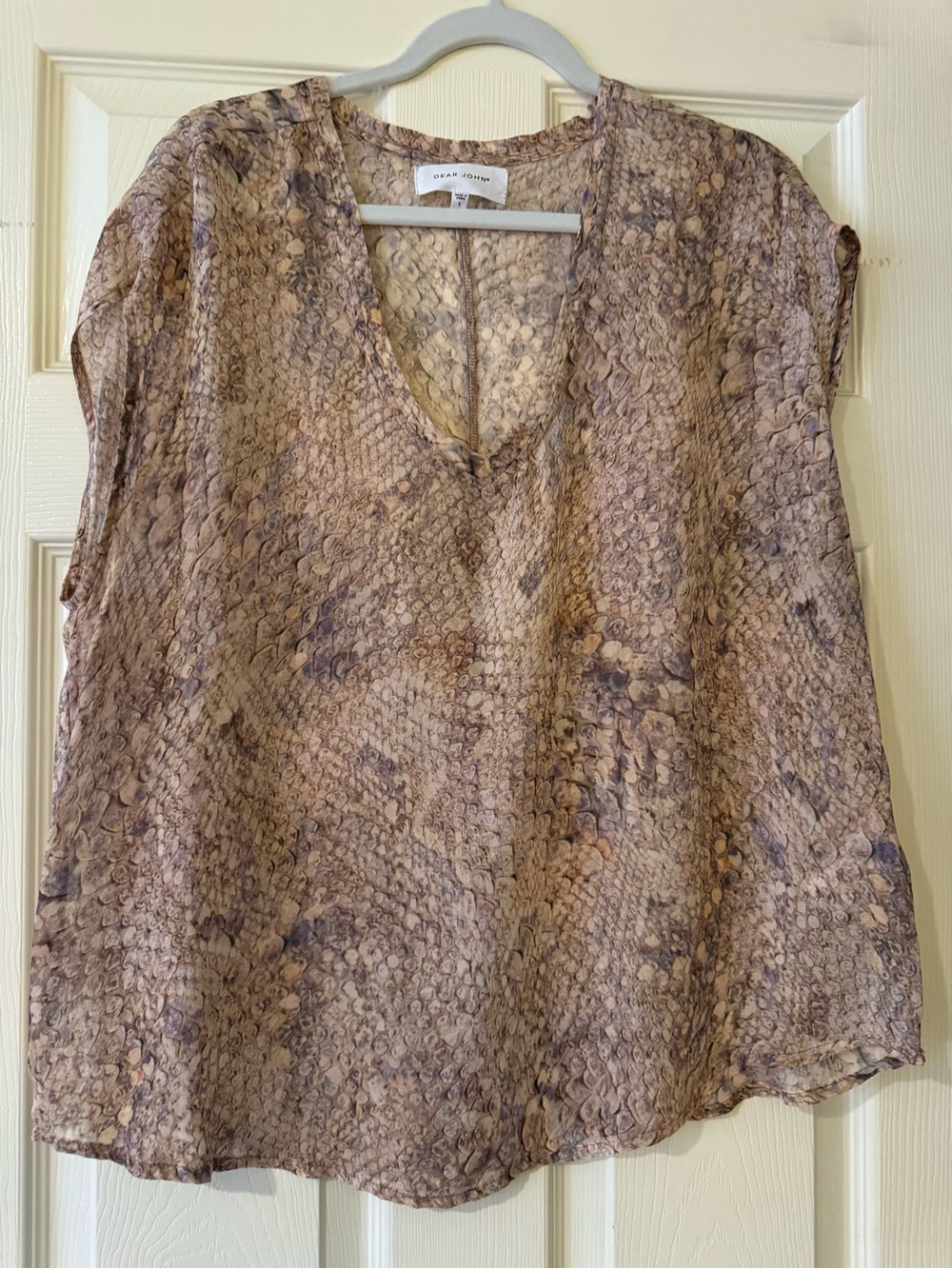 Dear John Yanis Balsamic Snake Print V-Neck Blouse Top Size L LN
